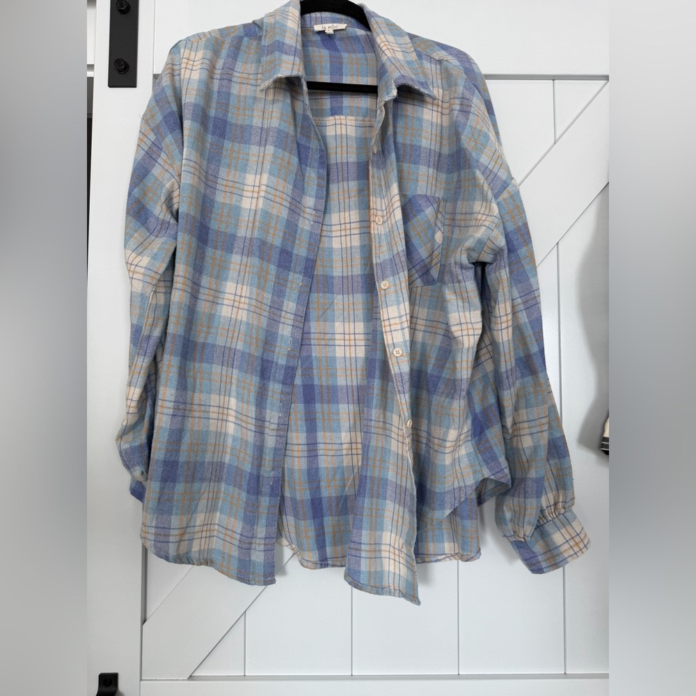 Blue and Cream Plaid Shirt